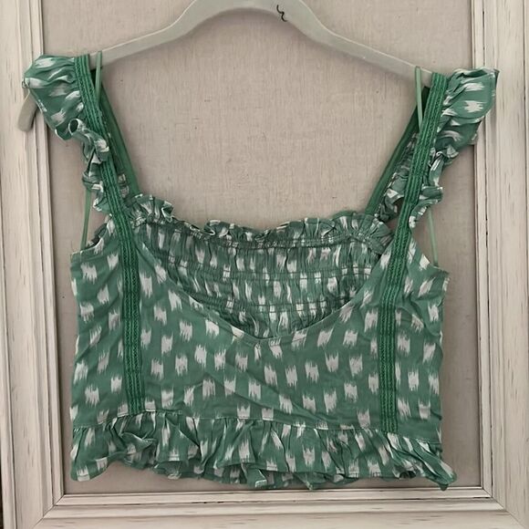 Skylar + Madison green / white crop top w ruffles NWOT S - Picture 2 of 8